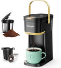 Single Serve One Cup Coffee Maker – K Cup/Grounds, Mini 6–12oz Portable, Black