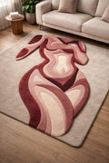 Hand Tufted Wool Rug, Abstract Sculptural Design, Pink Burgundy Beige Area rug