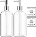 Clear Soap Dispenser with Rust Proof Pump, Waterproof Labels (2 Pack,16 Oz), Pla